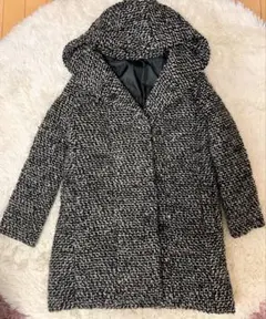 GU フード付き ツイード ロング ダウンコート Sサイズ