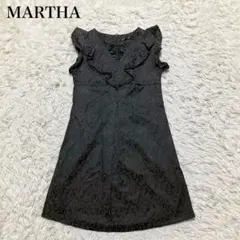 MARTHA ノースリーブワンピース M フリル　総柄　Ｖネック　ドレス　上品