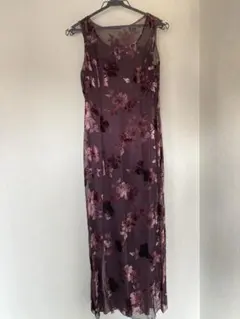 お値下げ　パープル花柄シースルーワンピース