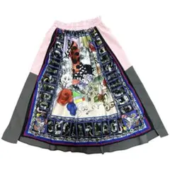 ScoLar スカラー 総柄スカート 猫 花 アート柄 カラフル ウエストゴム