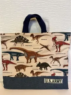 ハンドメイド☆小さめレッスンバック☆恐竜×デニム風