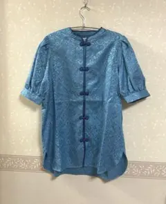 ジュエティ ボリュームスリーブチャイナシャツ ブルー ジャガード 半袖