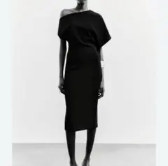 ZARA フィットアシンメトリーミディワンピース ワンショルダー