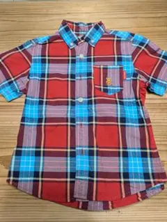 【極美品】ミキハウス 110 マドラスチェック半袖シャツ 12-5302-841
