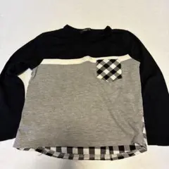 長袖カットソー チェック柄ポケット付き