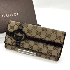 未使用】GUCCI 長財布 GG インターロッキング シマ キャンバス 白