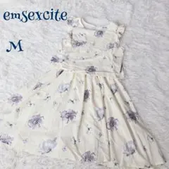 エムズエキサイト】花柄 ノースリーブ セットアップ風 膝丈ワンピース M フリル