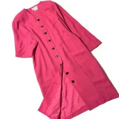 【美品】VINTAGE　バブリー　昭和レトロ　ノーカラーワンピース　金ボタン