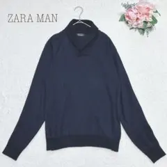 ザラマン　ニット　ネイビー　薄手　シンプル　カジュアル　メンズ M