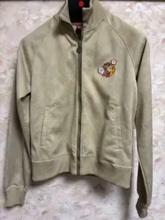 刺繍入りベージュジップアップジャケット レディースL