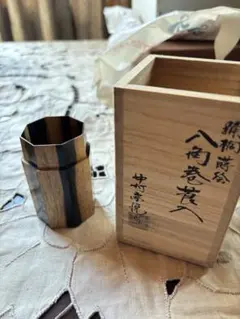 中村宗悦 黒柿八角巻莨入　踊桐蒔絵　共箱付き 茶道具 喫煙具 伝統工芸