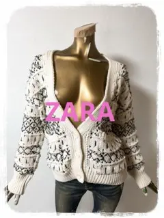 ☘️T20775☘️ZARA ニットカーディガン 白黒 オーバーサイズ S