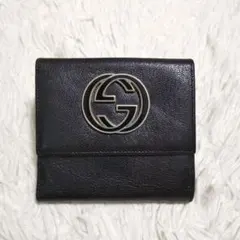 希少✨GUCCI インターロッキング 折り財布 レザー コンパクト