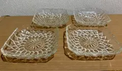 昭和レトロ　ガラス皿　4枚セット　四角　小皿