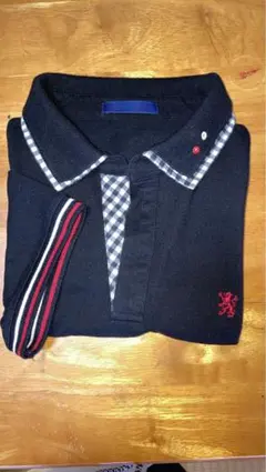 チェック襟 赤刺繍 ポロシャツ ブラック