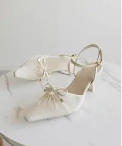 RANDA シアーリボンパンプス　Lサイズ　クリーム
