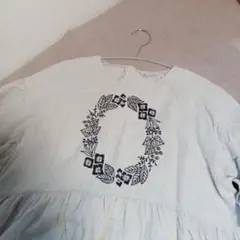 サマンサモスモス❀花刺繍 長袖リネンコットンワンピース