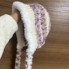 もこもこフード帽　ボンネット　ニット帽　ハンドメイド