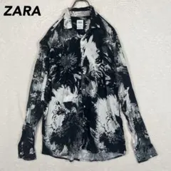 やまちゃん様専用ZARAザラ 総柄 ボタニカル 花柄 レーヨン 長袖シャツ 白黒