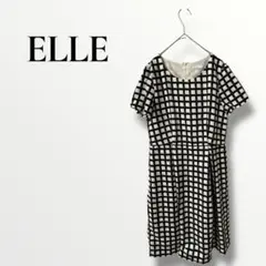 ELLE エレ　チェック柄 半袖 ひざ丈ワンピース　M