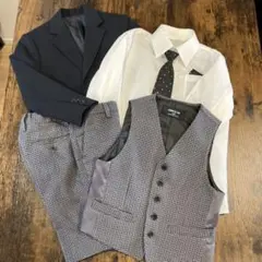 COMME CA ISMフォーマルスーツ ネイビー 110cm グレーチェック柄