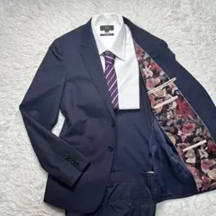 希少柄 極美品 ポールスミス アート柄 花柄 シルク混 光沢 ネイビー 上下 Mのサムネイル