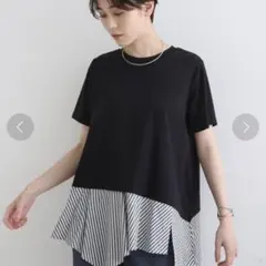 インディヴィ【洗える】アシメシャツコンビTシャツ　　半袖　38サイズ　トップス
