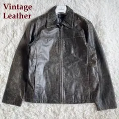 90's✨カウレザージャケット　牛革　ジップアップブルゾン　L 炭黒　キムタク