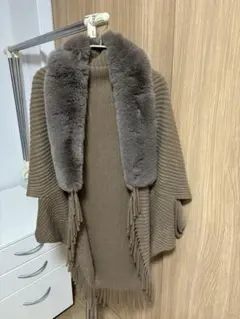 ブラウン ケープコート フリンジ付き