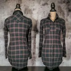 ドゥーズィエムクラス◎長袖シャツ ワイヤー入シャツ(M)チェック シワ加工 黒のサムネイル