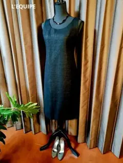 極美品☆レキップヨシエイナバ☆高級コットンノースリタイトワンピース38黒