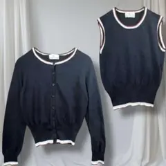組曲 クミキョク 綿トリコロールカーディガンベストS 濃紺 上品
