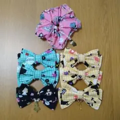 【ハンドメイド】アリス柄リボンヘアクリップ6個&シュシュセット