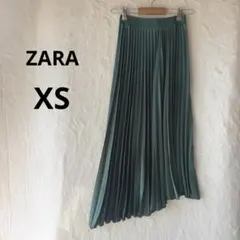美品 ZARA ザラ XS グリーン アシンメトリー プリーツスカート ロングのサムネイル