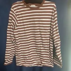 ブラウンとホワイトのボーダー長袖カットソー XL GU
