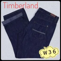 Timberland　デニムパンツ　ワイドストレート　W36　麻混　薄手　濃紺のサムネイル
