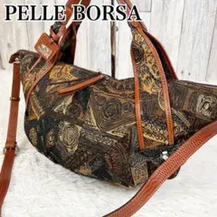 【未使用】PELLE BORSA ジャガード レザー ショルダーバッグ 2WAY