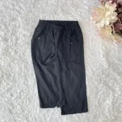 リネンブレンドクロップドパンツ（M）黒　ナチュラル　カジュアル