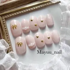 42 現品　サイズ•チップ変更可　ネイルチップ　パール　ゴールド　ハート　ピンク