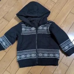 コムサイズム　フード付き黒アウター 雪の結晶模様　90