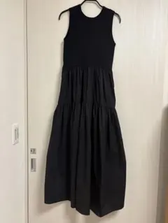 U by SPICK&SPAN ワッフル ノースリーブ ロングワンピース 黒ML 