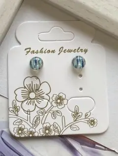 ストライプ　ネイビー　小粒　レジン　樹脂ピアス　No.1006