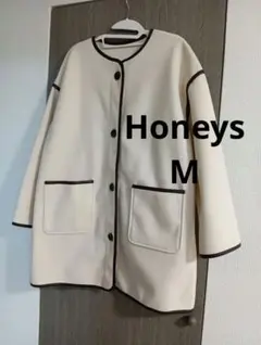 美品☆Honeys ハニーズ パイピングハーフ丈コート ホワイト アイボリー M