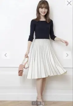 Rirandture ストライププリーツニットワンピース　S