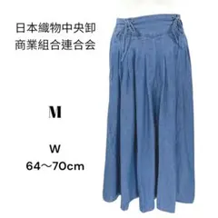 デニム風ガウチョパンツ【M】インディゴブルー