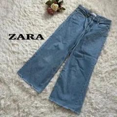 【ZARA】ザラ　ライトブルー デニム　フレア　カットオフ　36