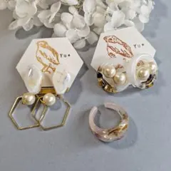 （Ｐ）3点セット♡　ノンホールピアス2点＆イヤーカフ・リング１点