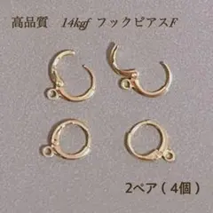 高品質　14kgf デザイン　フック　ピアス　F カン付き　2ペア4個