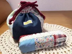 パッチワーク 巾着 キャラメル型ペンポーチ【値下げしました】