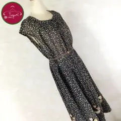 レトロ ワンピース 刺繍 切り抜き 小花柄 古着 ブラック 茶 黄 白 ピンク